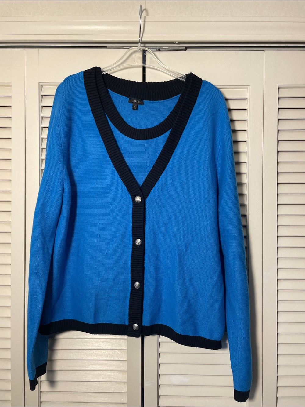 NWT Talbots sweater set v-neck Cardigan w/ silver buttons w/ shell blue black XL